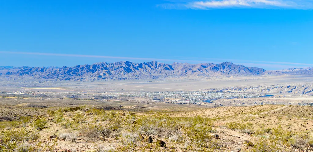 Panoramic view of Bullhead City, Arizona and Laughlin, Nevada in the Colorado River valley