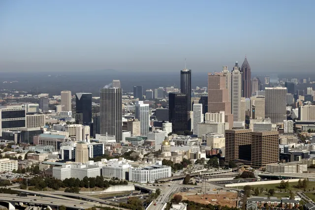Downtown Atlanta office towers and skyline seen from above