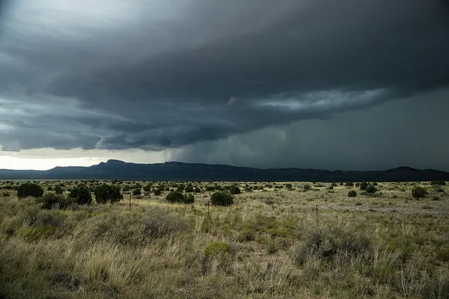 A thunderstorm drenching the high desert near Truxton in Mohave County, Arizona