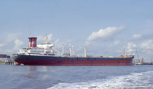 An oil tanker ship in the Houston Ship Channel