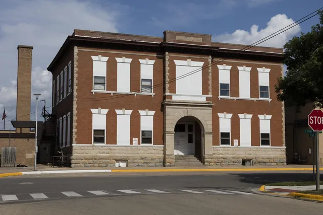 Historic two-story brick public school building in Guttenberg, Iowa