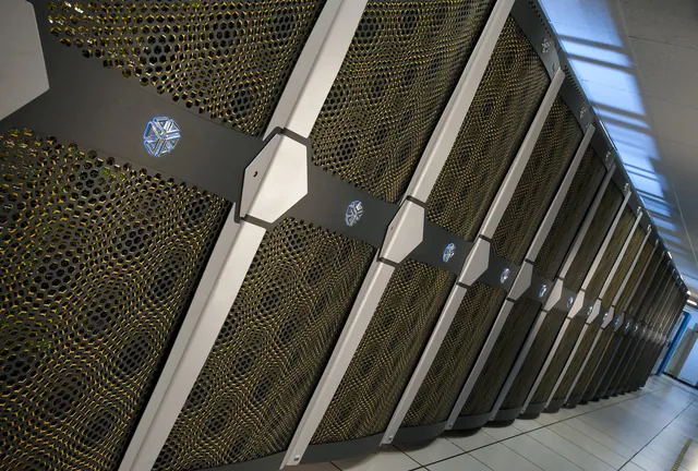 Rows of NASA Pleiades supercomputer racks at Ames Research Center