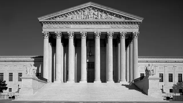 U.S. Supreme Court Building in Washington, D.C., in black and white