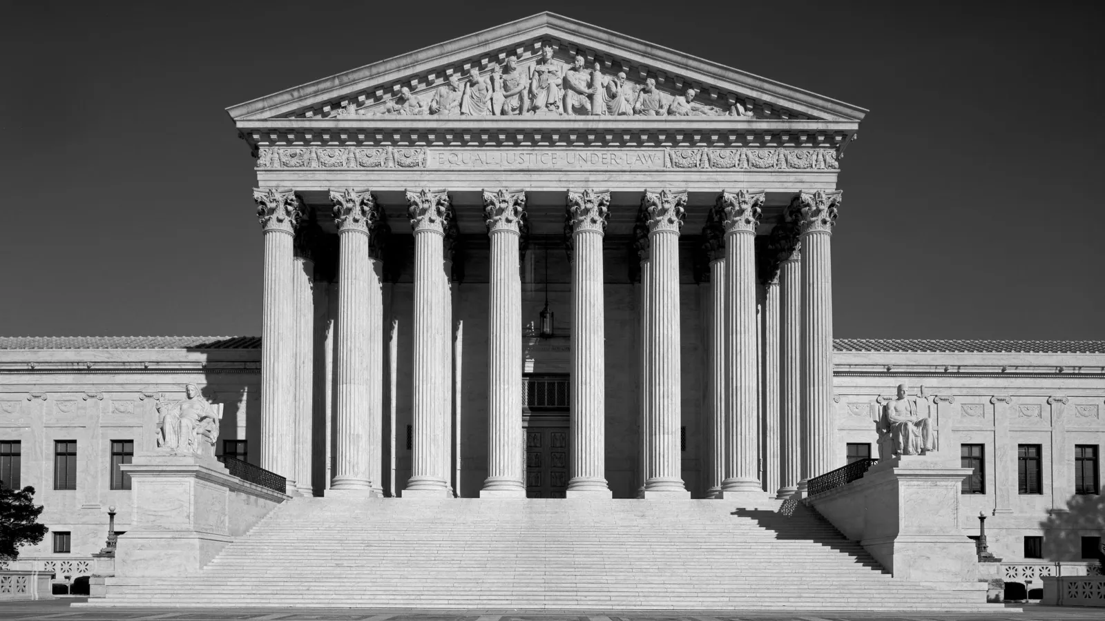 U.S. Supreme Court Building in Washington, D.C., in black and white