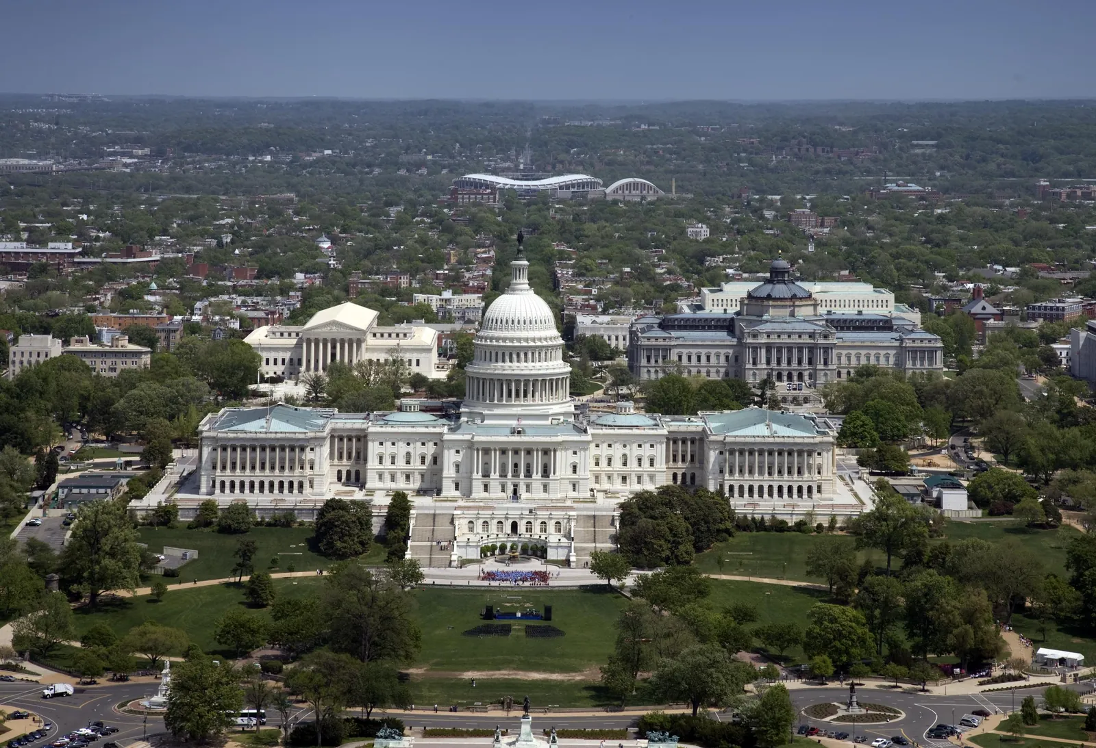 Aerial view of the U.S. Capitol and Capitol Hill in Washington, D.C.